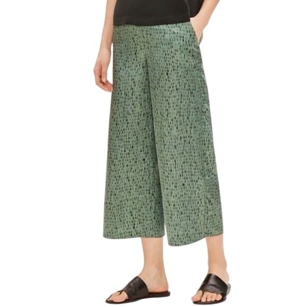 Eileen Fisher Womens Nori Cropped Pant Silk Blend Green Pull On Wide Leg Size M